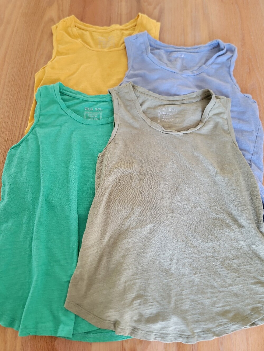4-Pack Sleeveless Cotton/Modal Tanks Green, Yellow, Blue, Olive Petite Medium